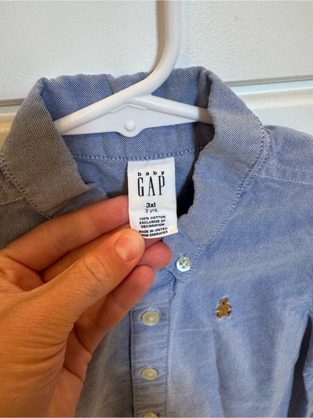 GAP Light Blue Long-Sleeve Button-Down Shirt with Embroidered Bear Size 3xl